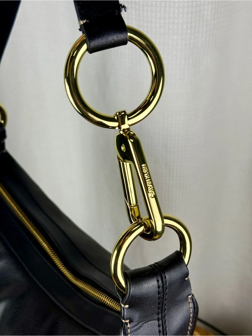 Calvin Klein Sophia Leather Hobo Shoulder Bag-Black & Gold Accent Chain EUC